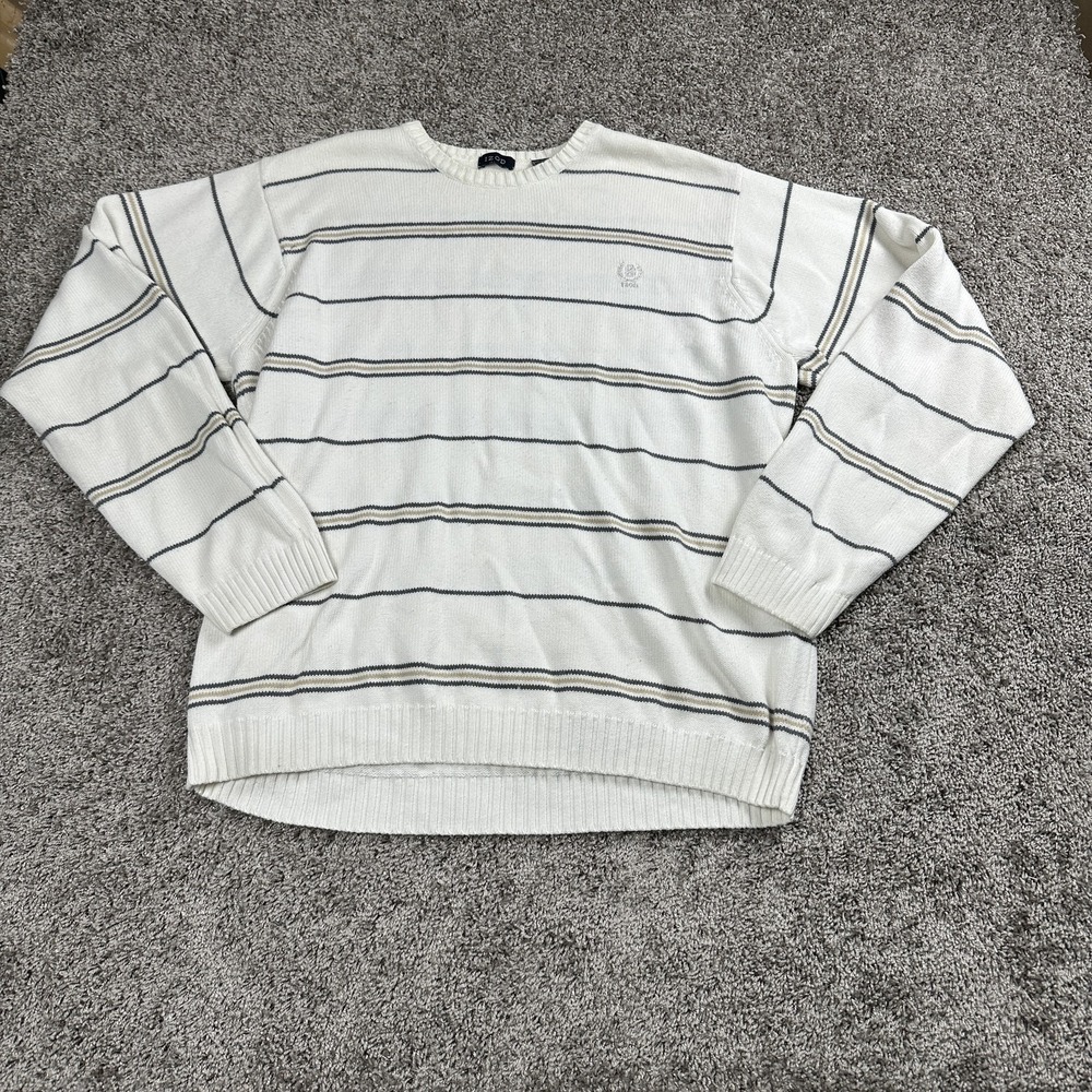 Vintage IZOD Sweater XL White Striped Knit Preppy Grandpacore‎ Minimalist Y2K